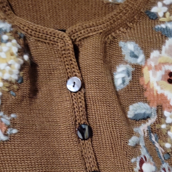 Vintage Cottagecore Susan Bristol Wool Brown Floral Cardigan - M - Picture 5 of 10